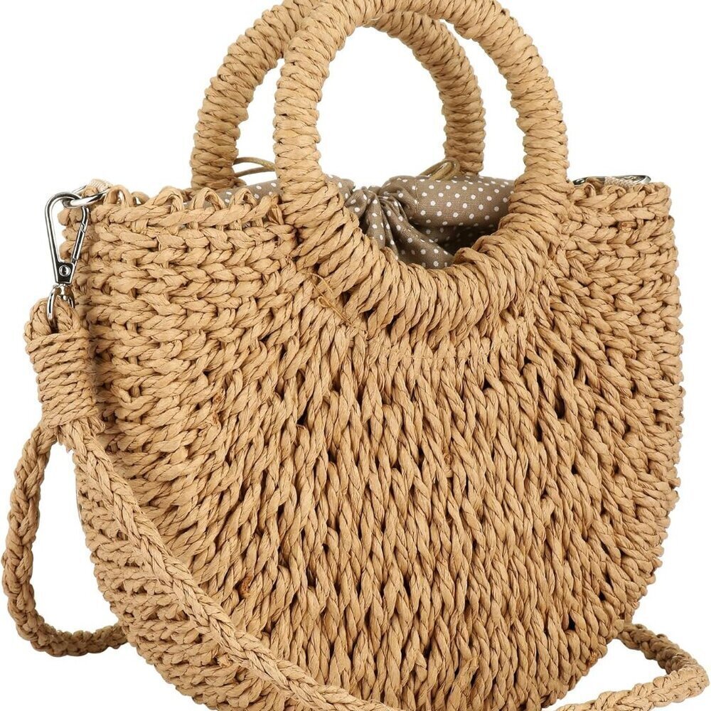 Rattan Straw Tote Handmade Beach Bag Large Capacity Summer Shoulder Bag